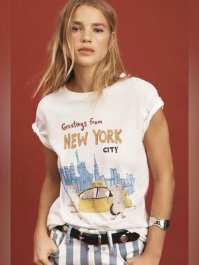 ANTHROPOLOGIE Unfortunate Portrait "New York City" Graphic T-Shirt Top Sz XS